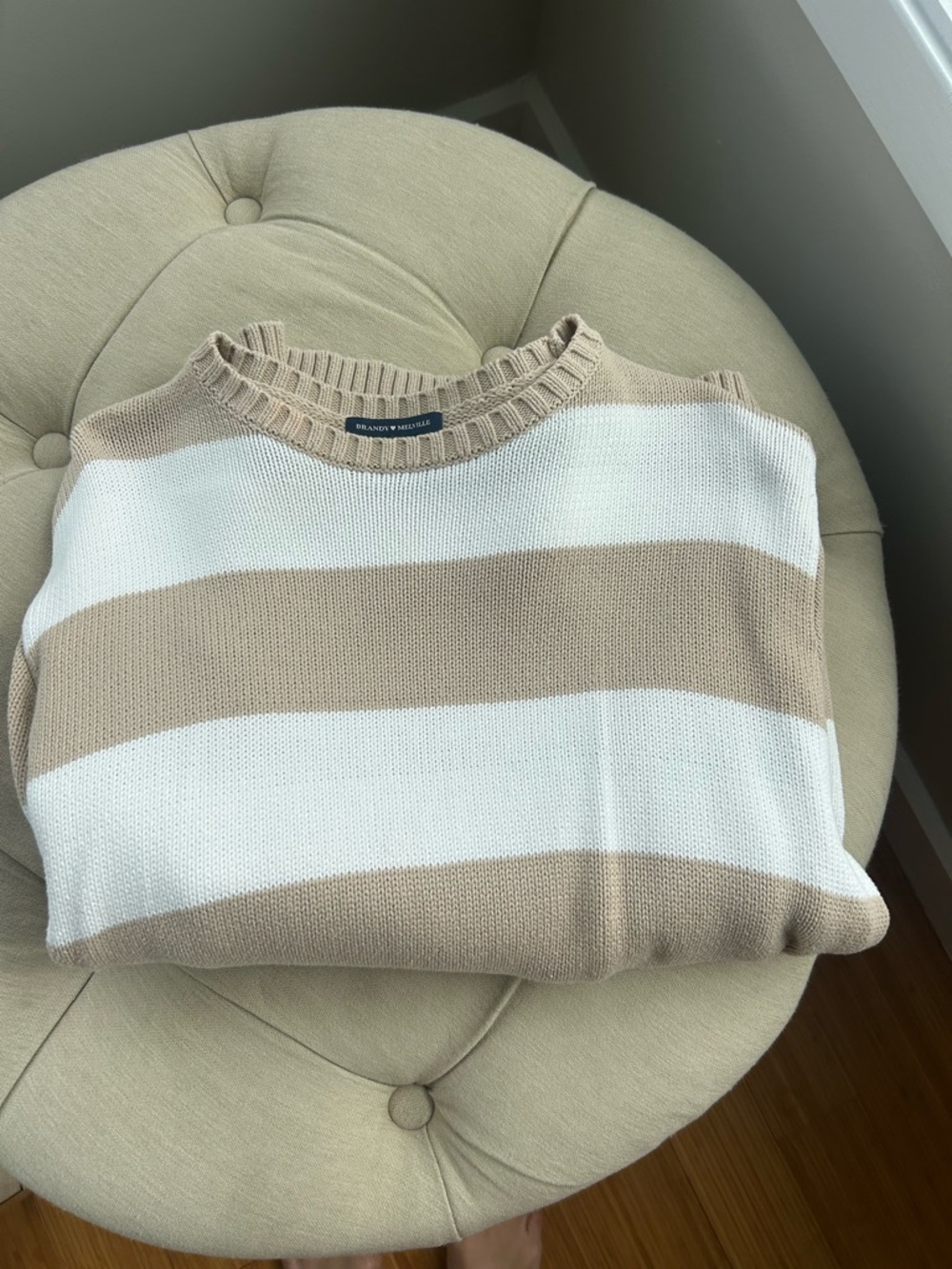 Brandy Melville Striped Crewneck Sweater in Beige and White